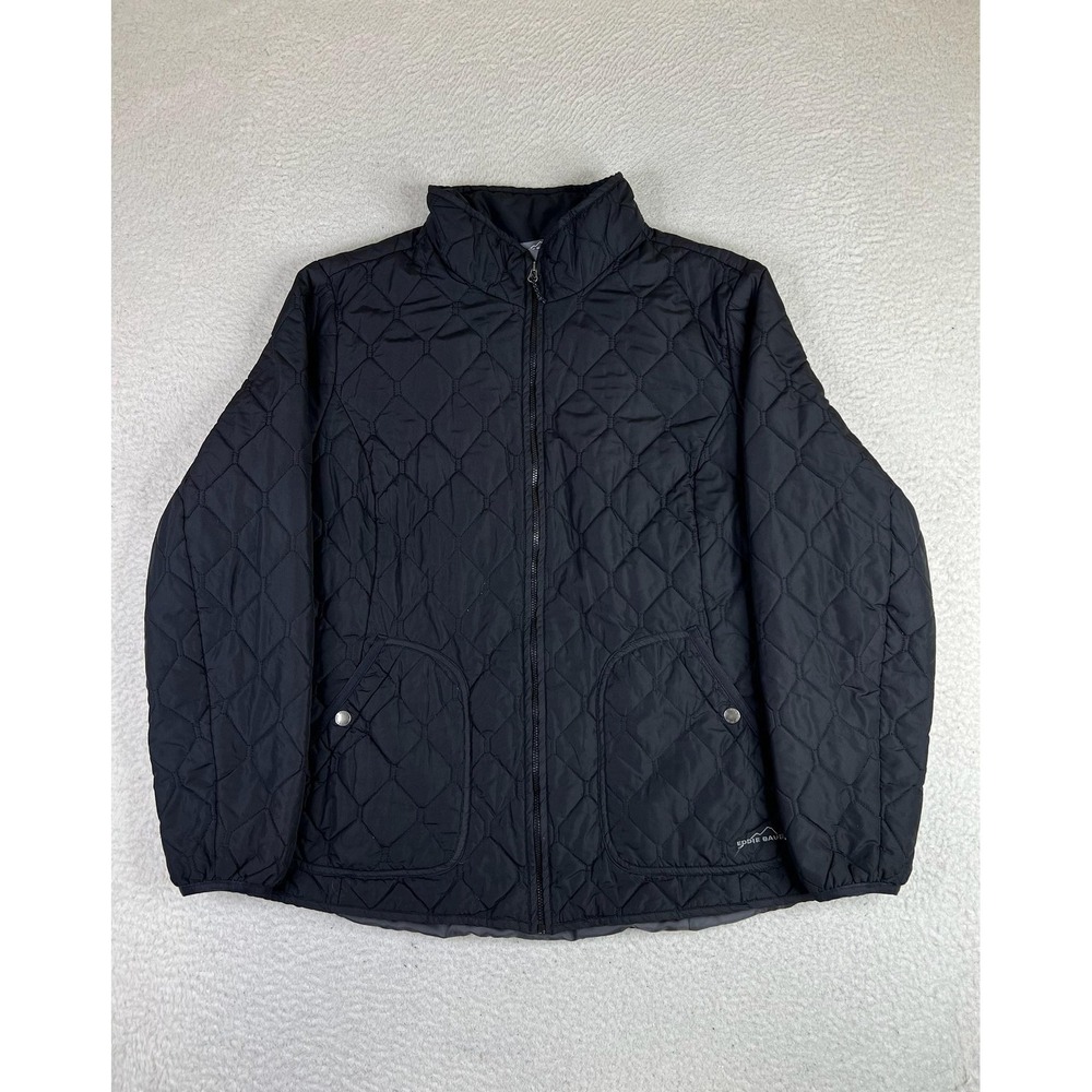 Eddie Bauer Womens‎ 2XL Black Quilted Full Zip Insulated Outdoor Jacket 0276